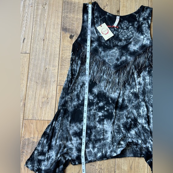 RAGA Anthropologie Sleeveless Tie-Dye Long Tank Top with Fringe size Small NWT - Picture 8 of 8